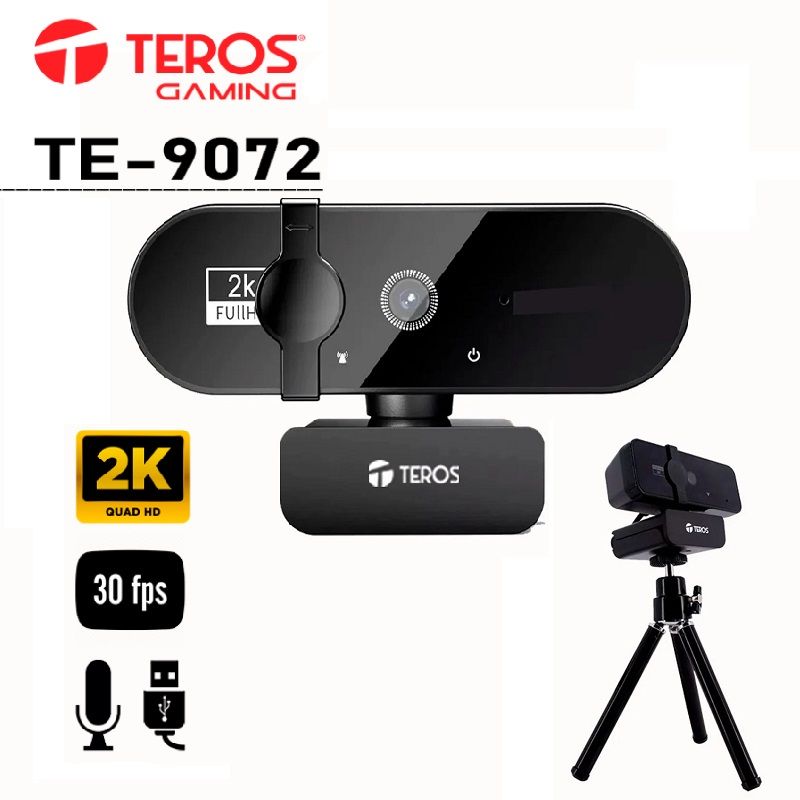 TEROS - Webcam TEROS TE-9072 2K, micrófono incorporado, USB 2.0