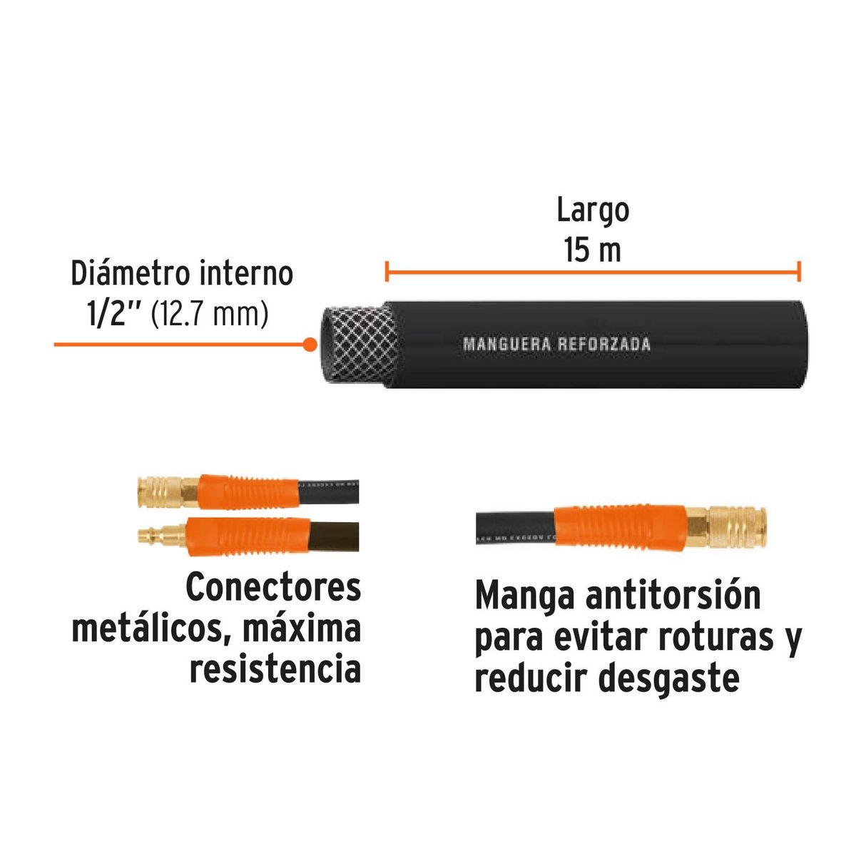 TRUPER - Rollo de 15 m de manguera 1/2´´ de hule para compresora, Truper