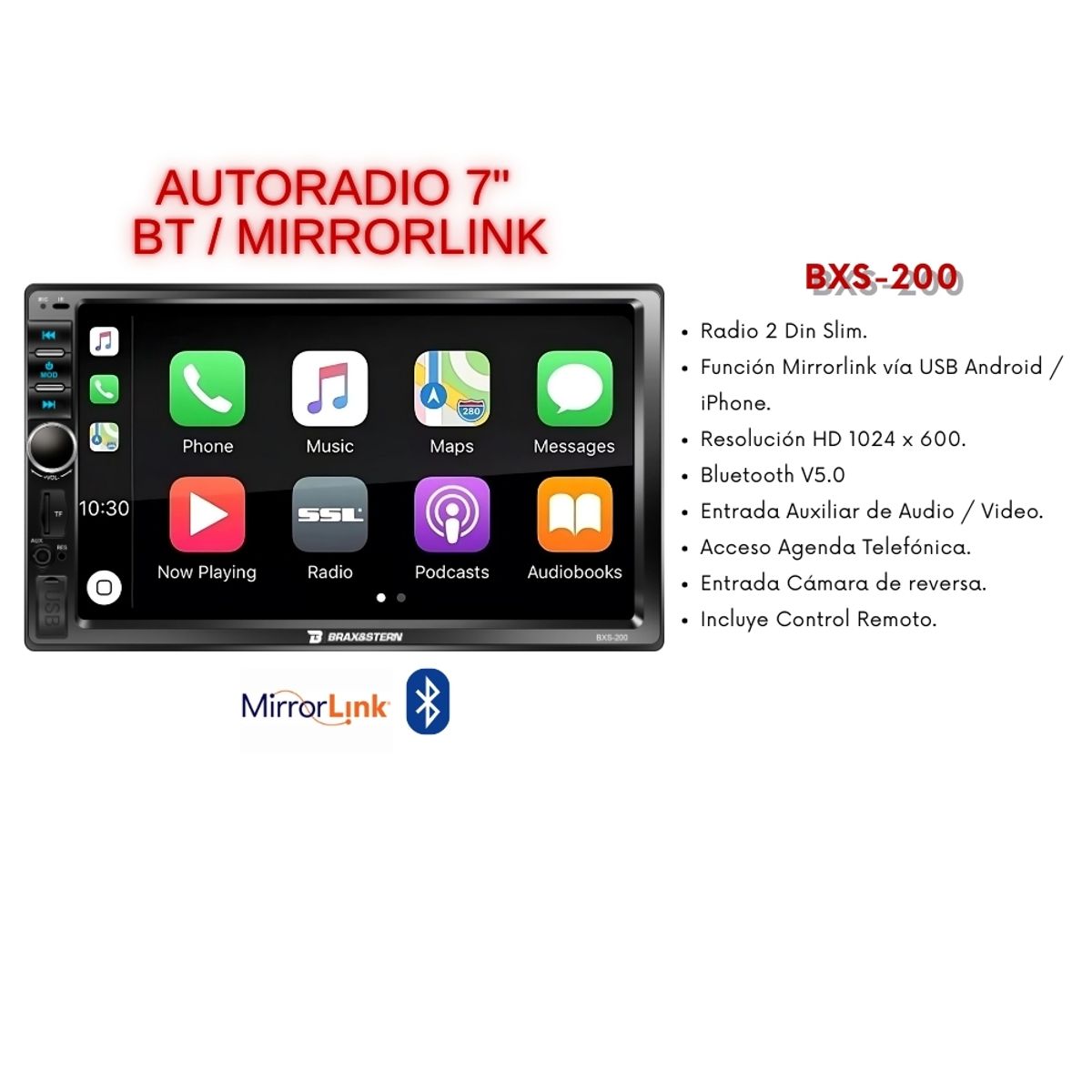 GENERICO - Autoradio Brax&Stern Mirrorlink Android iOs Bluetooth 7 HD BXS-200
