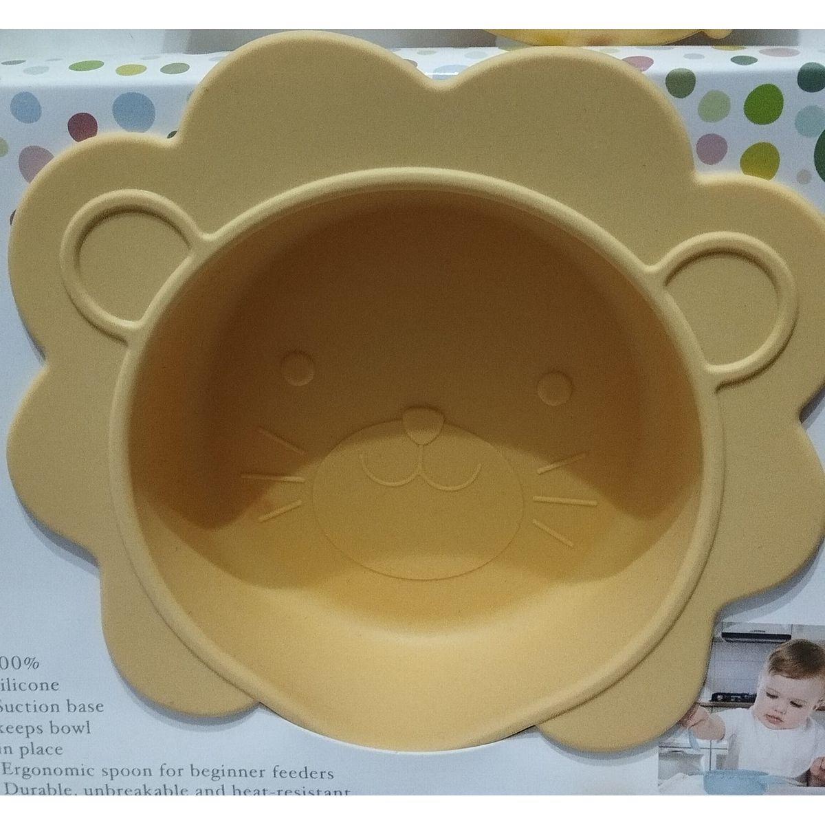 GENERICO - JUEGO DE PLATO Y CUCHARA DE SILICONA PARA BEBÉ LEON