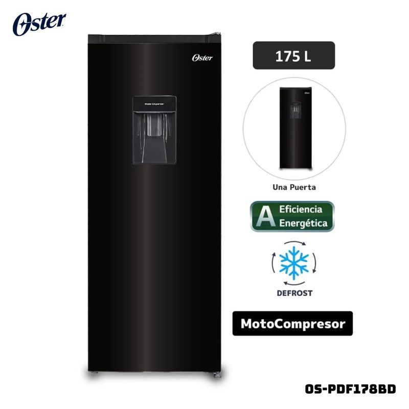OSTER - REFRIGERADORA OSTER 175 L CON DISP DE AGUA NEGRO - OS-PDF178BD
