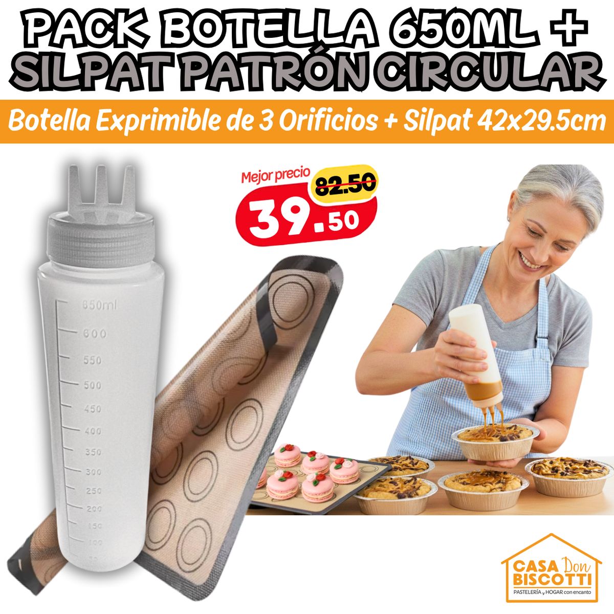 GENERICO - Silpack Profesional de Silicona para Macarons Mediano + Pomo de Cremas Salsas 650ml