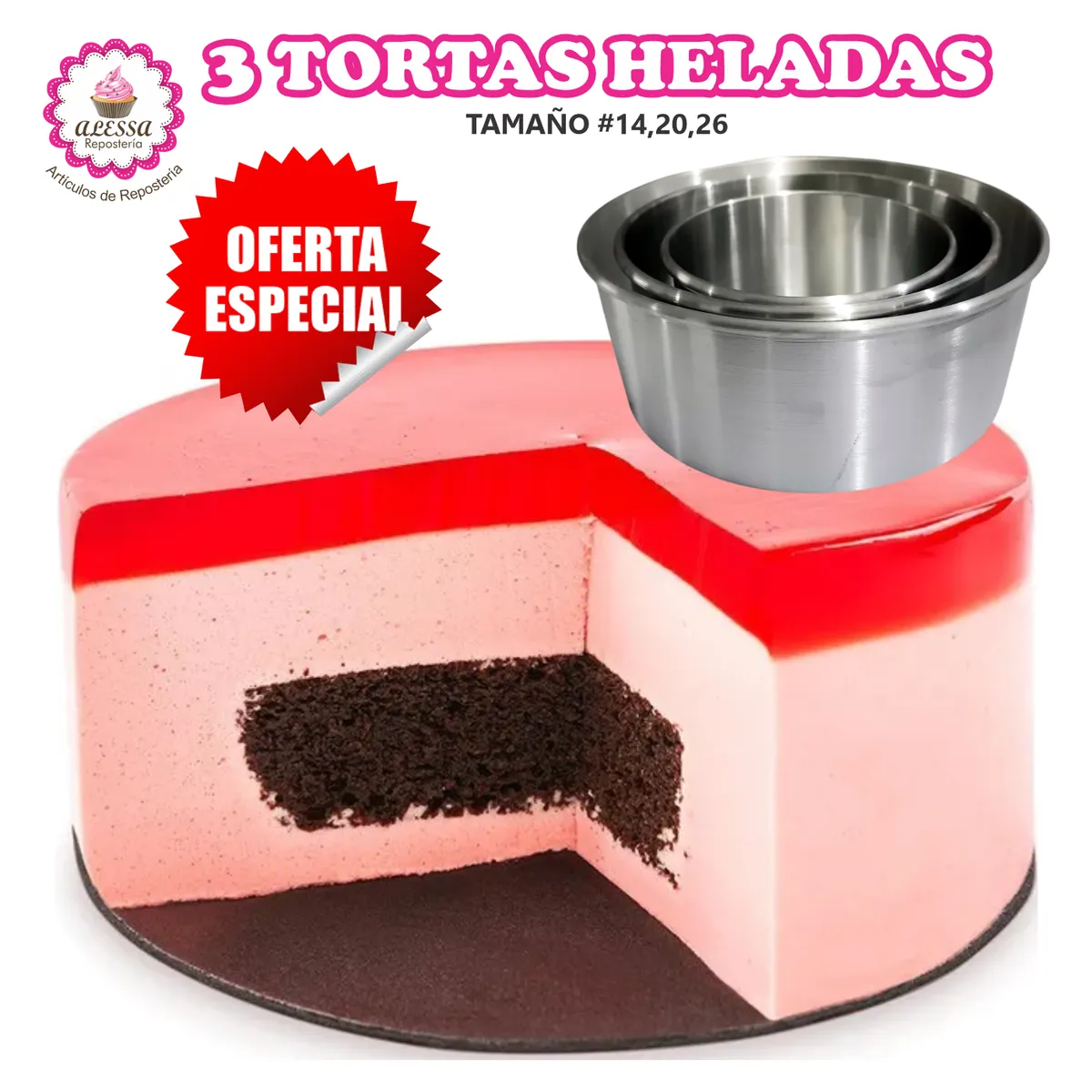 Set de 3 Moldes de Torta Helada N°14, 20 y 26 para Repostería, marca GENERICO - Foto Principal