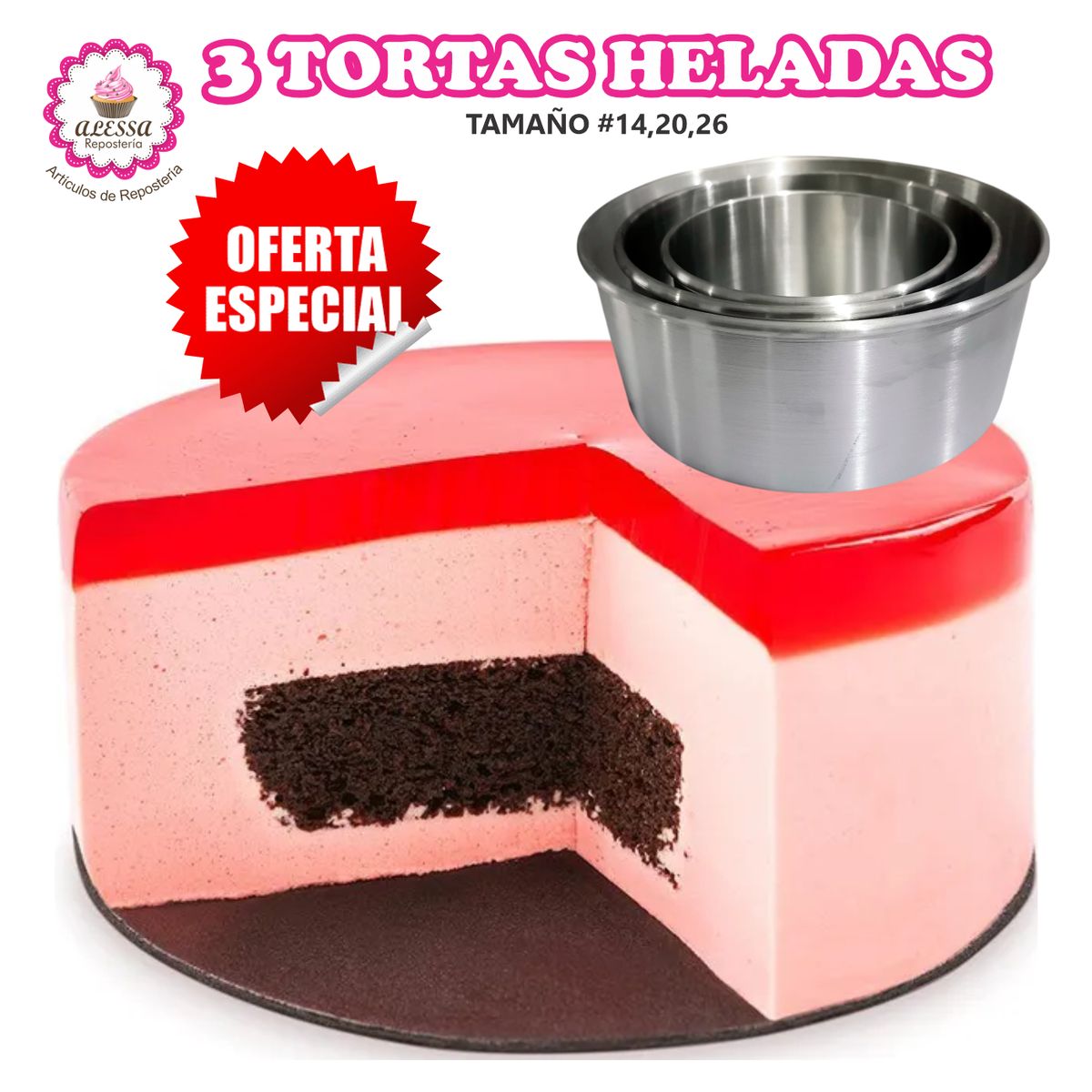 Set de 3 Moldes de Torta Helada N°14, 20 y 26 para Repostería, marca GENERICO - Foto Principal