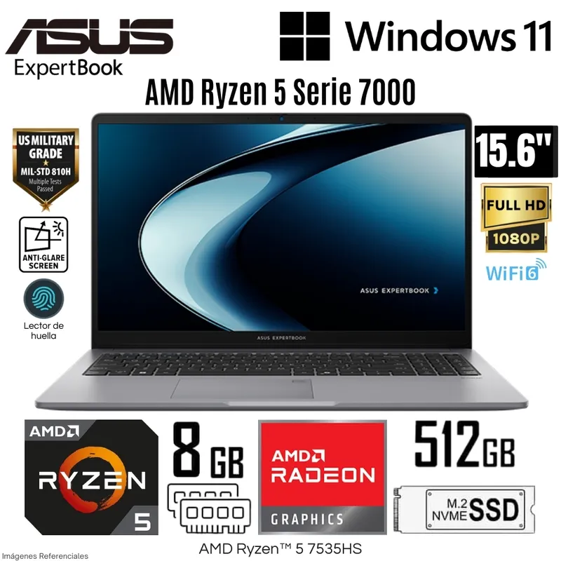 ASUS - Laptop Asus ExpertBook PM1503CDA-S70013 AMD Ryzen 5 7535HS 8GB RAM 512GB SSD 15.6" FHD - Misty Grey