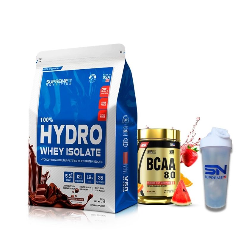 SUPREME NUTRITION - 100% Hydro Whey Isolate Vanilla Cream + Bcaa 8.0 540 gr citrus punch + regalos