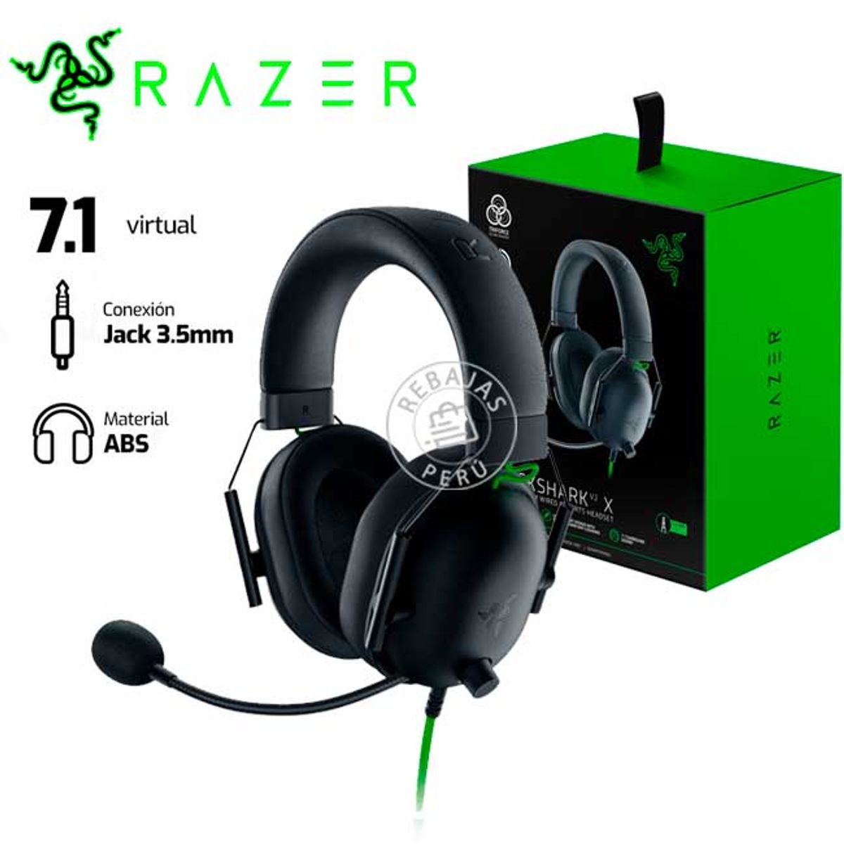 RAZER - Audifono Razer BlackShark V2 X 7.1 Sonido Envolvente Multiplataforma
