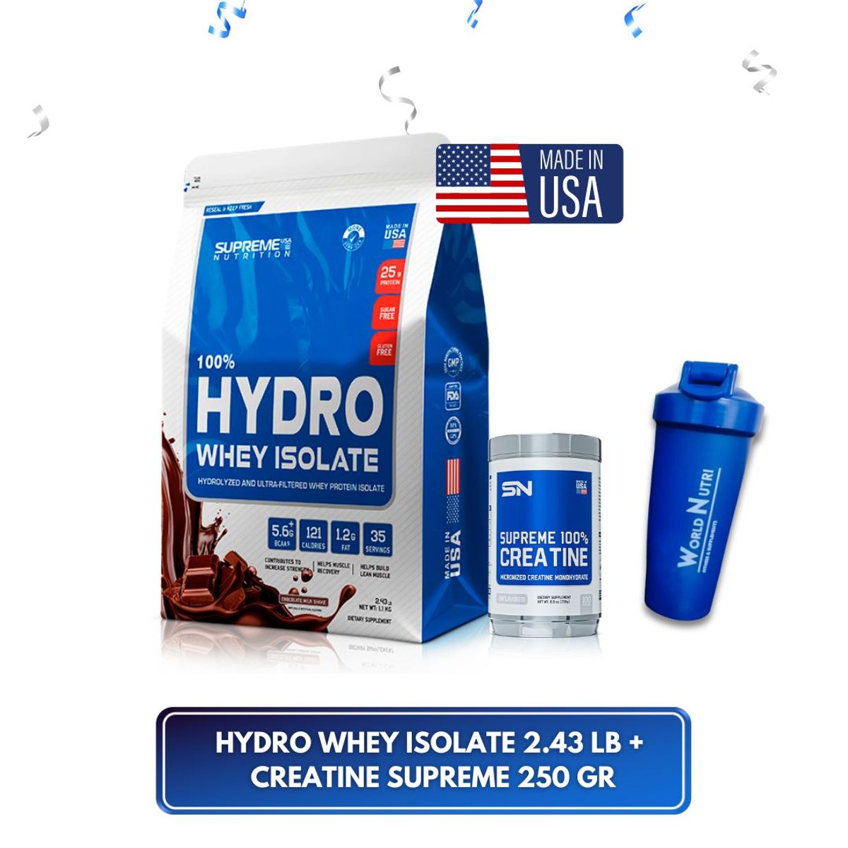 SUPREME NUTRITION - 100% Hydro Whey Isolate Vanilla Cream 2.43lb + Creatina 100% supreme 250 gr + regalos