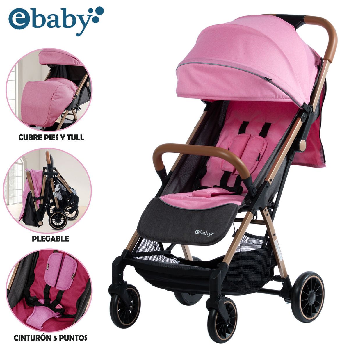 EBABY - Coche Maleta para Bebé «SOFI» De Fácil Plegado Pink