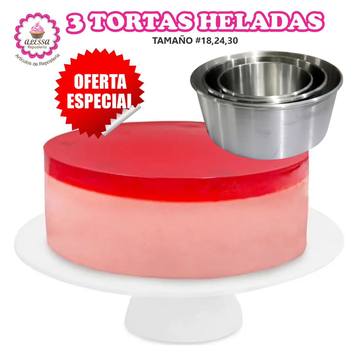 GENERICO - Set de 3 Moldes de Torta Helada N°18, 24 y 30 para Repostería