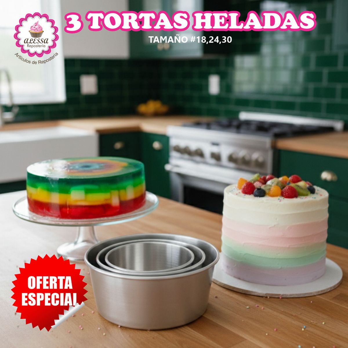 GENERICO - Set de 3 Moldes de Torta Helada N°18, 24 y 30 para Repostería