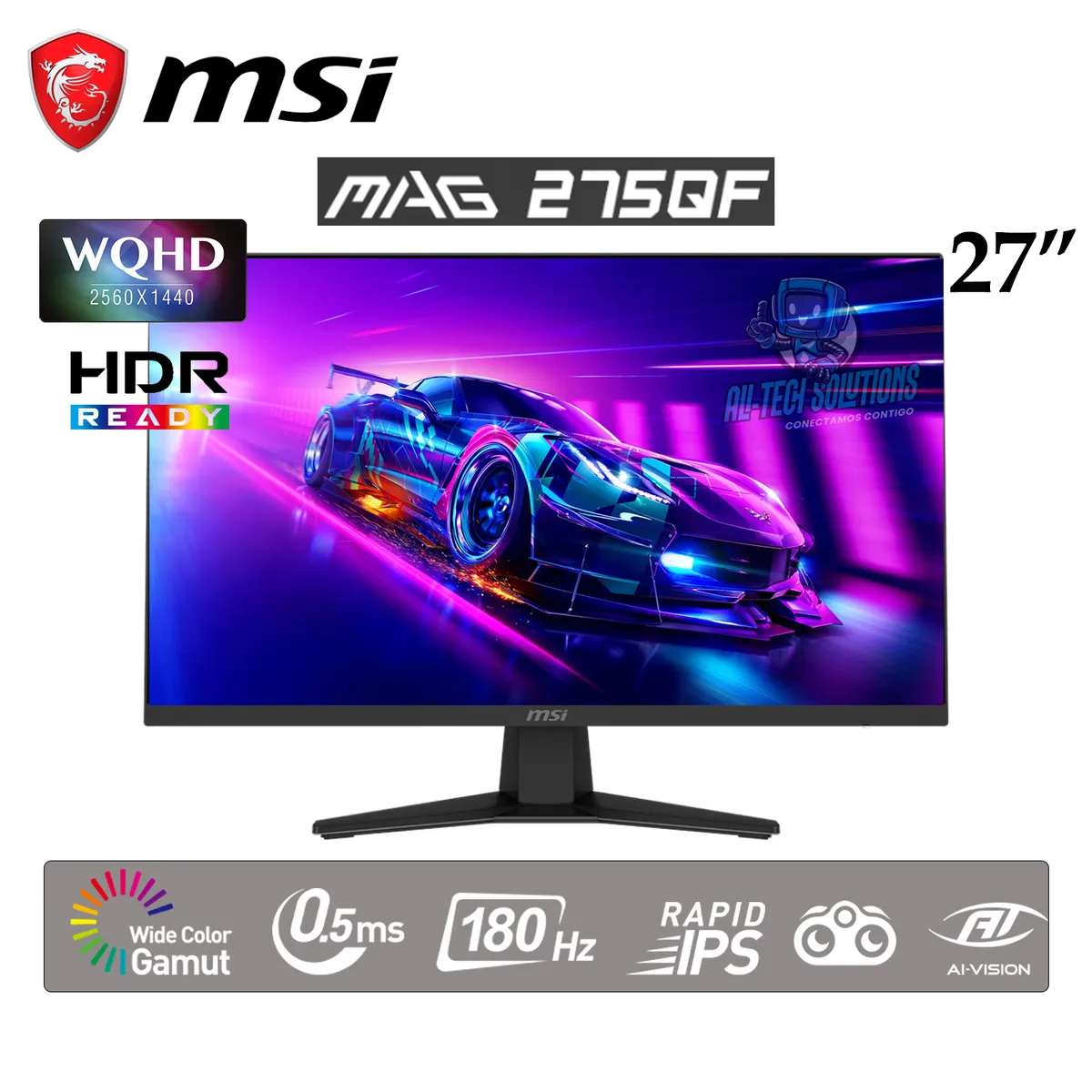 MSI - MONITOR GAMER MSI MAG-275QF, 27" WQHD RAPID IPS, 180 HZ, 0.5 MS, NEGRO