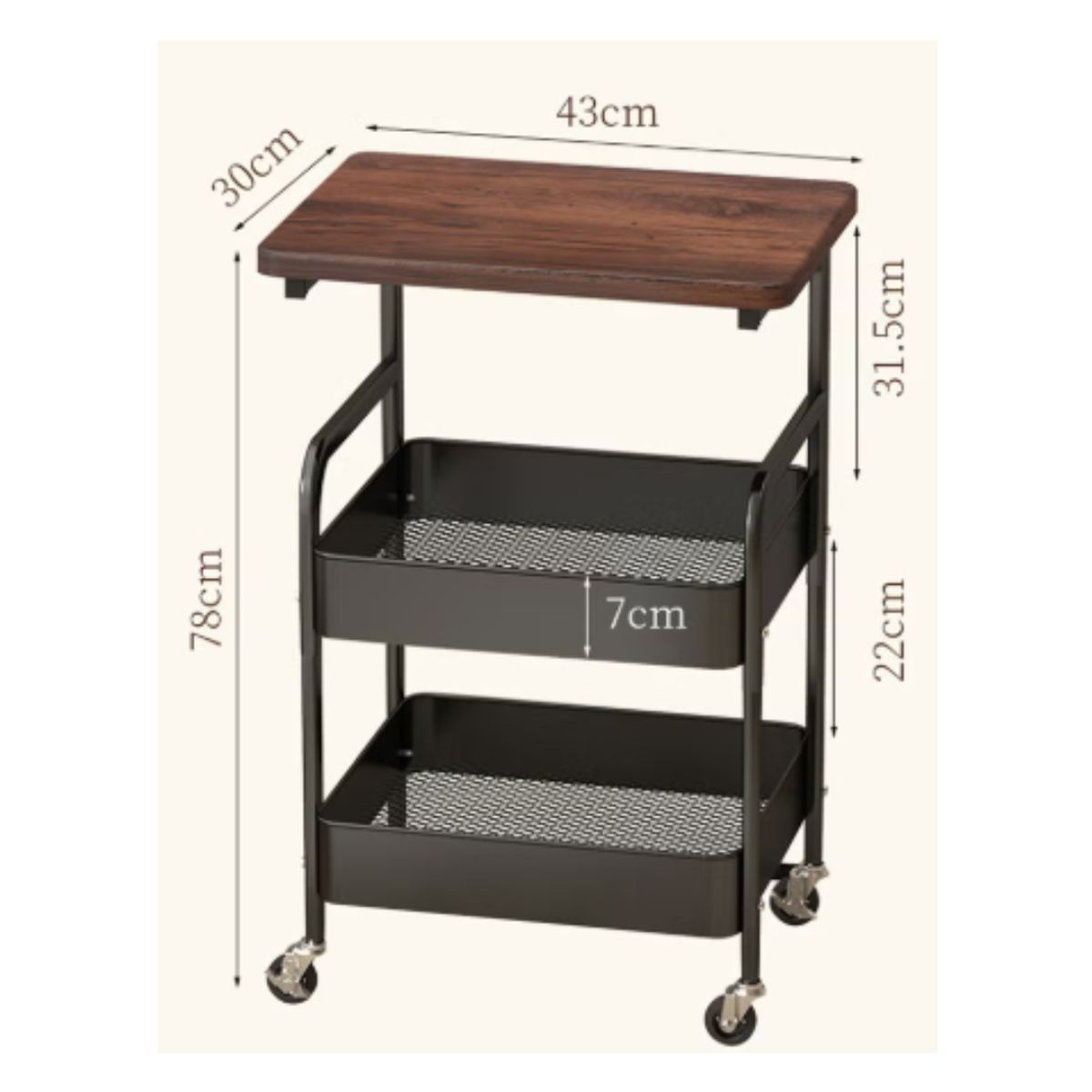 GENERICO - CARRITO DE 3 NIVELES CON TABLERO DE MADERA