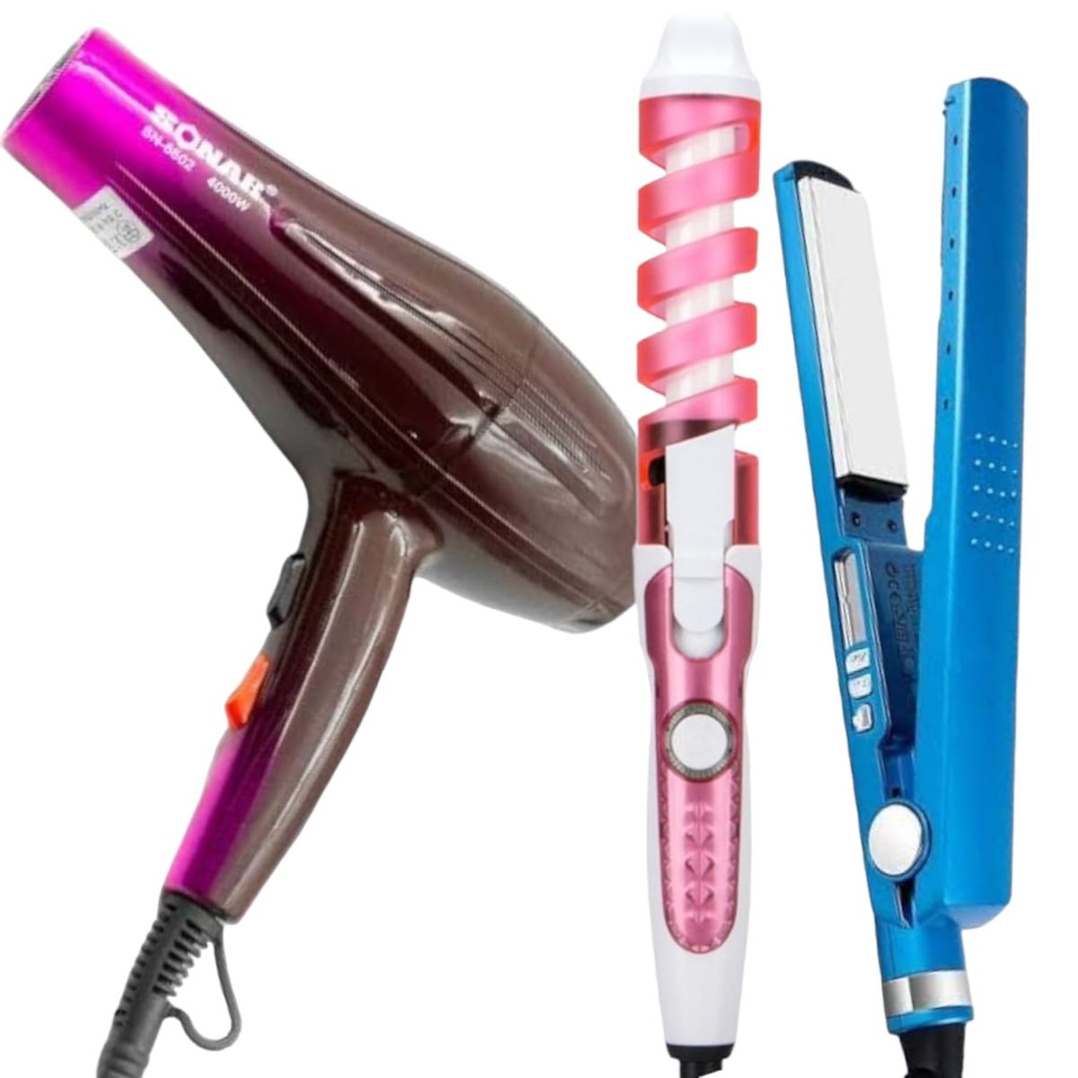 SONAR - Secadora Sonar 4000watts + Tenaza Rizador + Plancha Nano