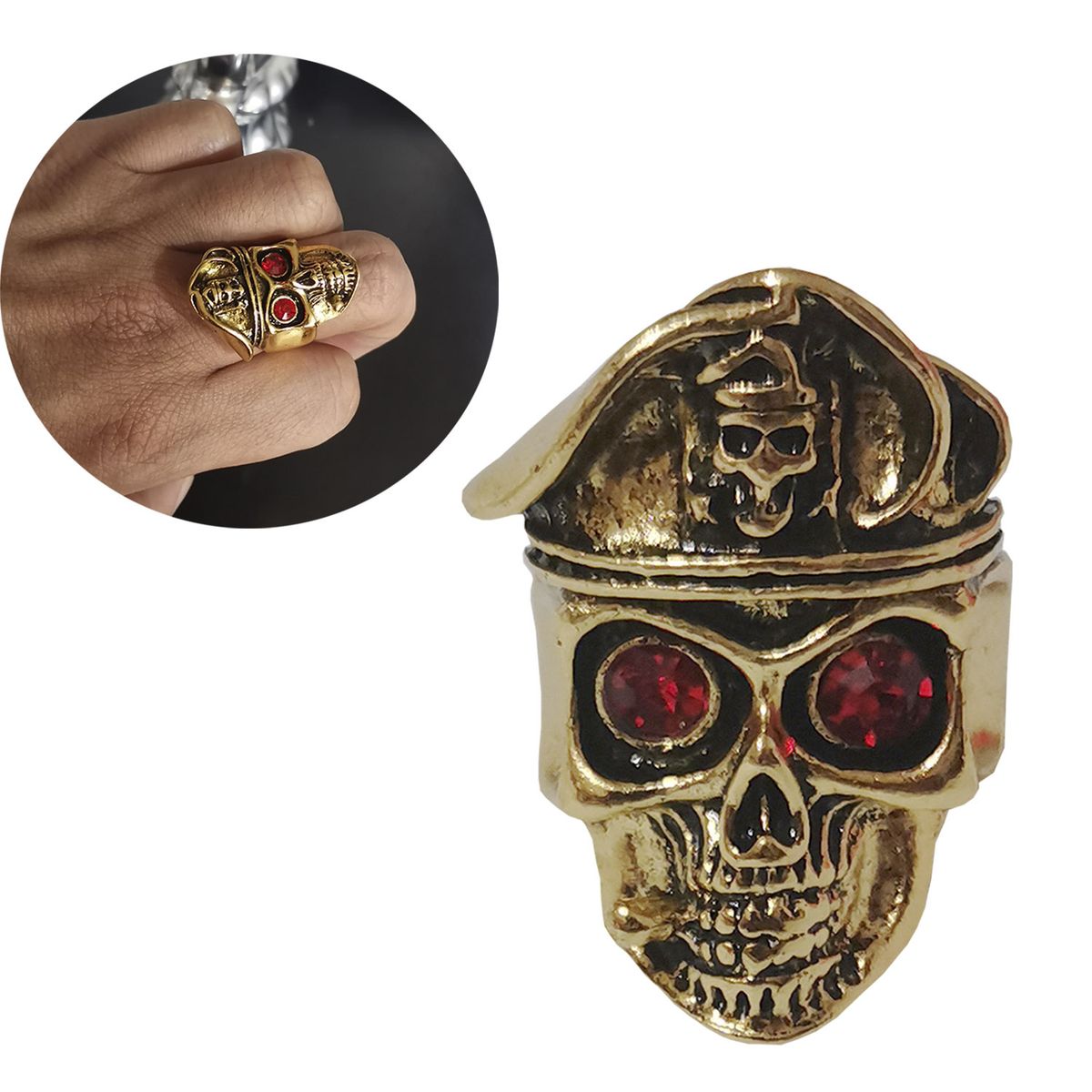 GENERICO - Anillo De Acero inoxidable Calavera Craneo Dorado unisex