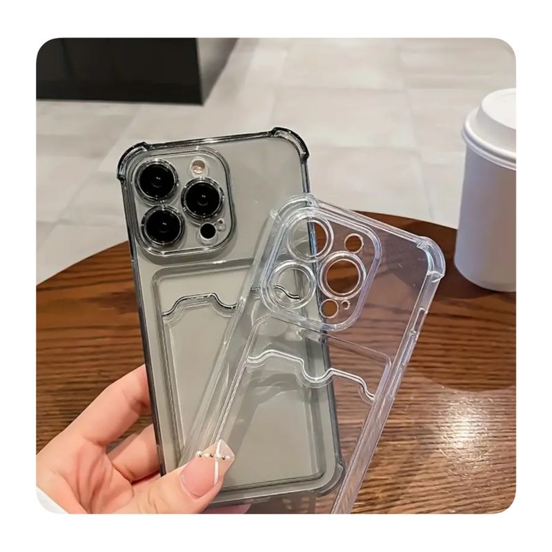 GENERICO - Case Negro Transparente con bolsillo - Iphone 12