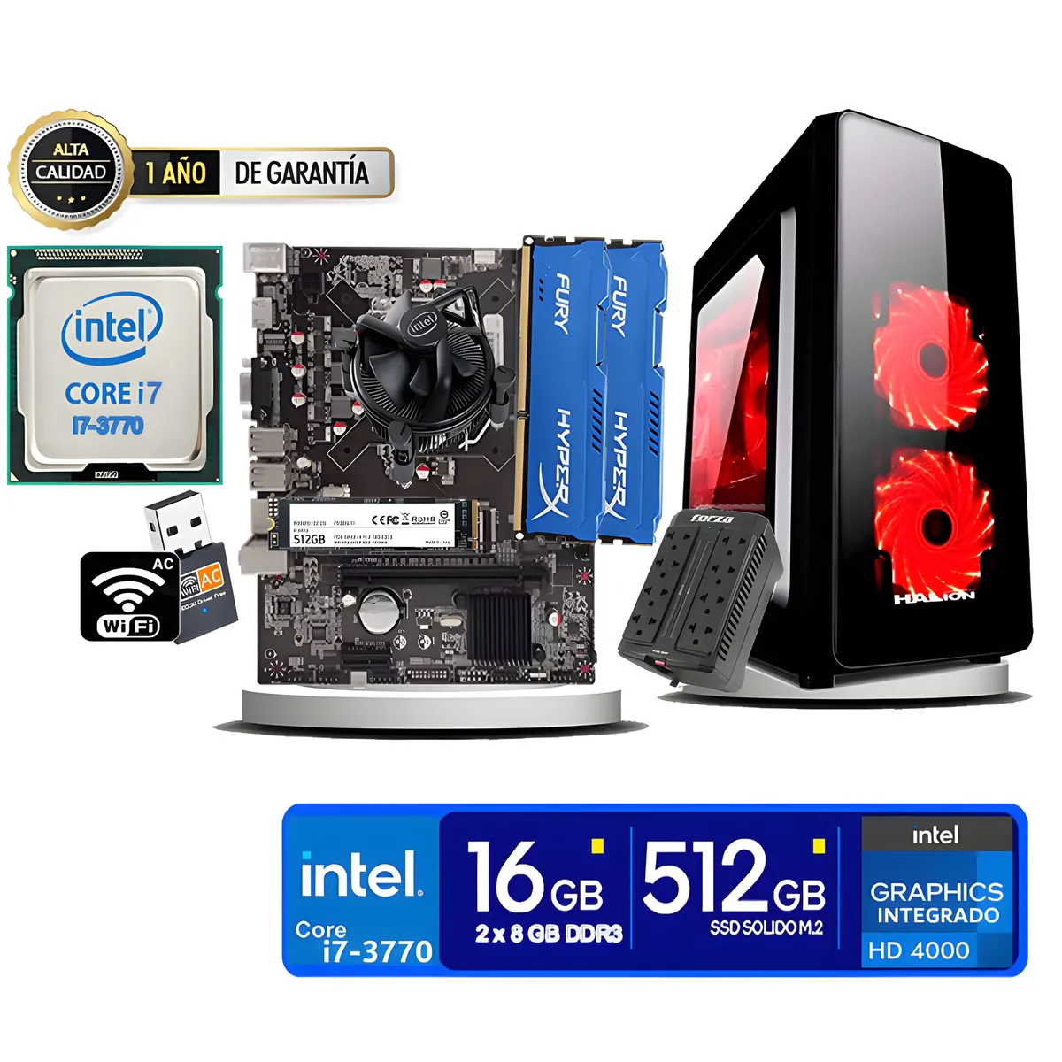 INTEL - Computadora Pc Intel Core i7 3770  Monitor 27 fhd' RAM 16 GB SSD 500 GB