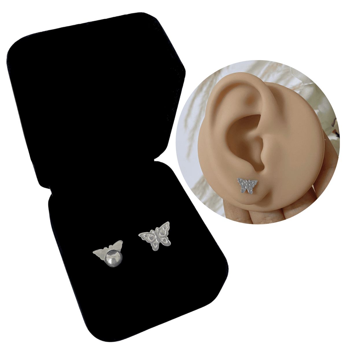 GENERICO - Aretes Reversible Mariposa Regalo Niña Novia Mamá Plata 950