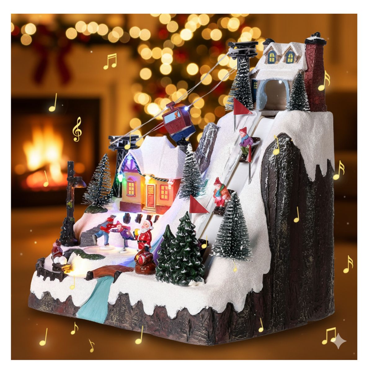GENERICO - Villa Navideña Esquiadores y Patinadores Musical Animados Luz Led