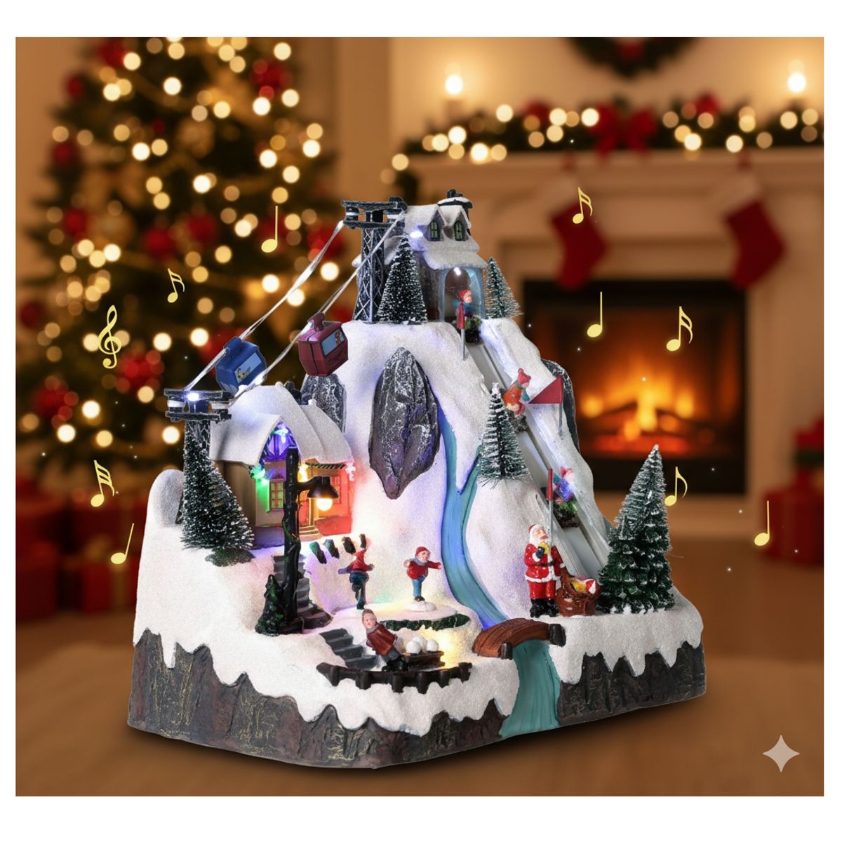 GENERICO - Villa Navideña Esquiadores y Patinadores Musical Animados Luz Led