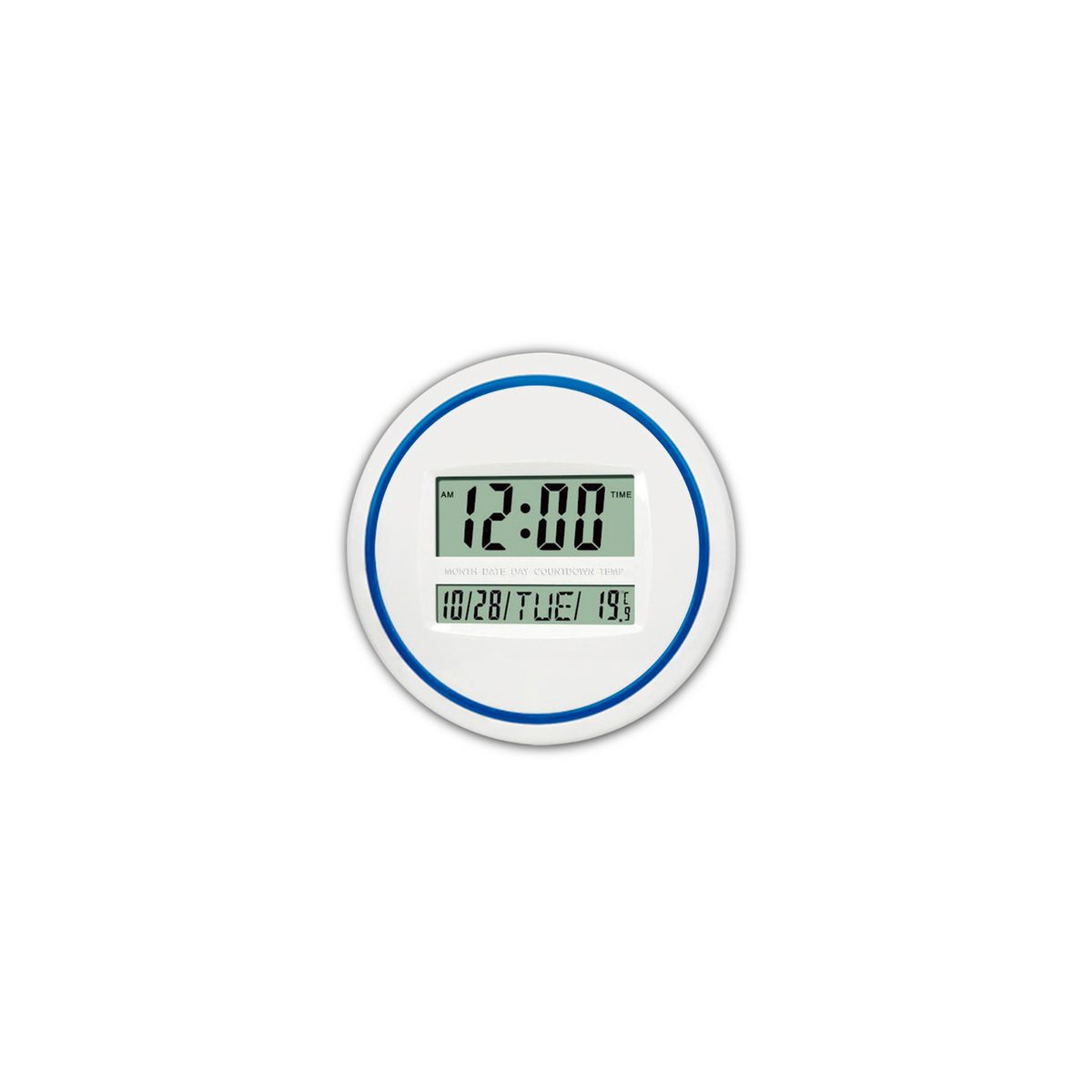 GENERICO - Reloj Redondo Digital Pared Calendario 26x26 Hogar Oficina Azul Blanco