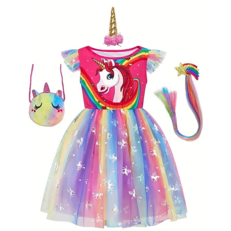 GENERICO - Vestido Disfraz Niña de Unicornio 3 a 4 años + Accesorios