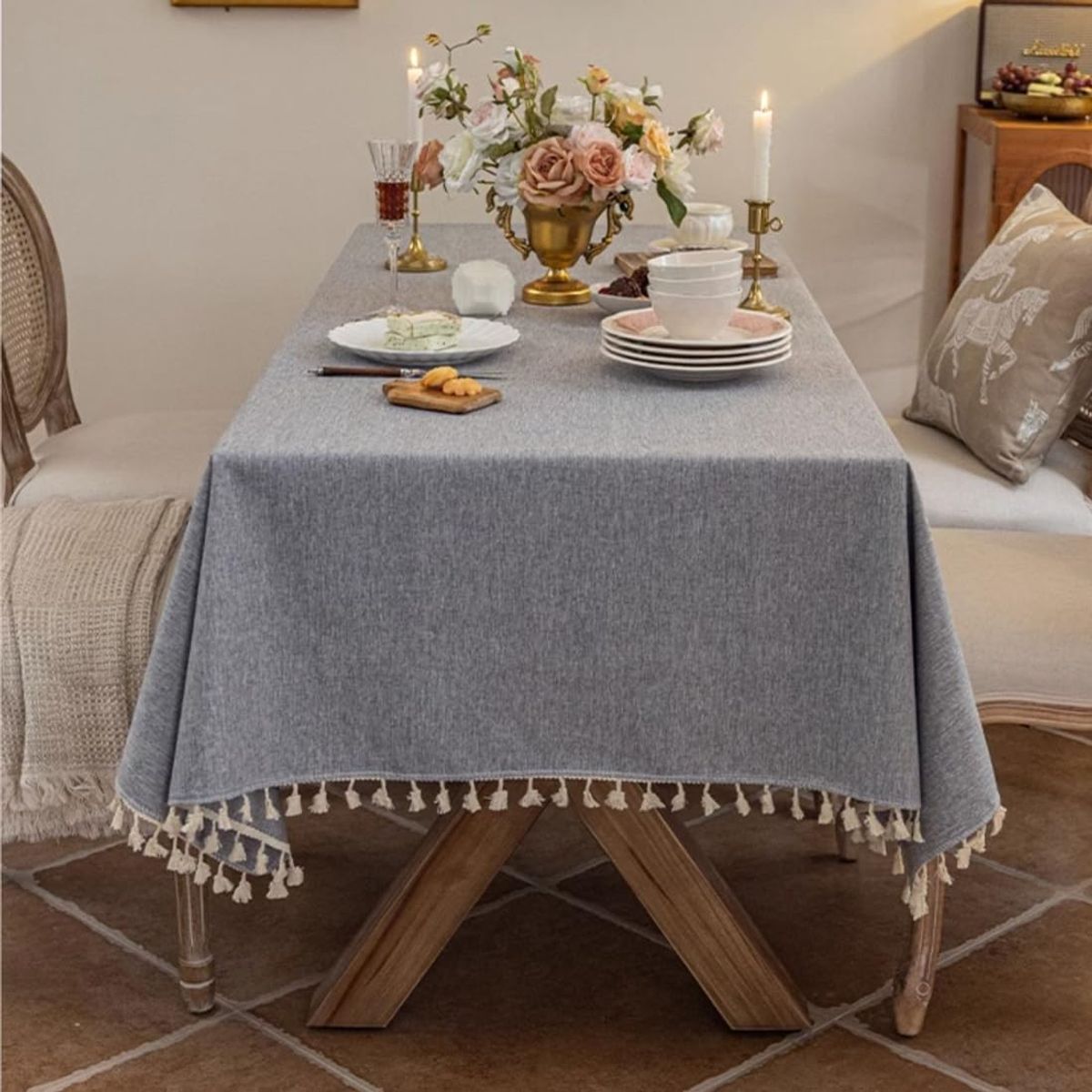 PUREPOWER - Mantel Nórdico Gris Claro con Flecos 140x200cm