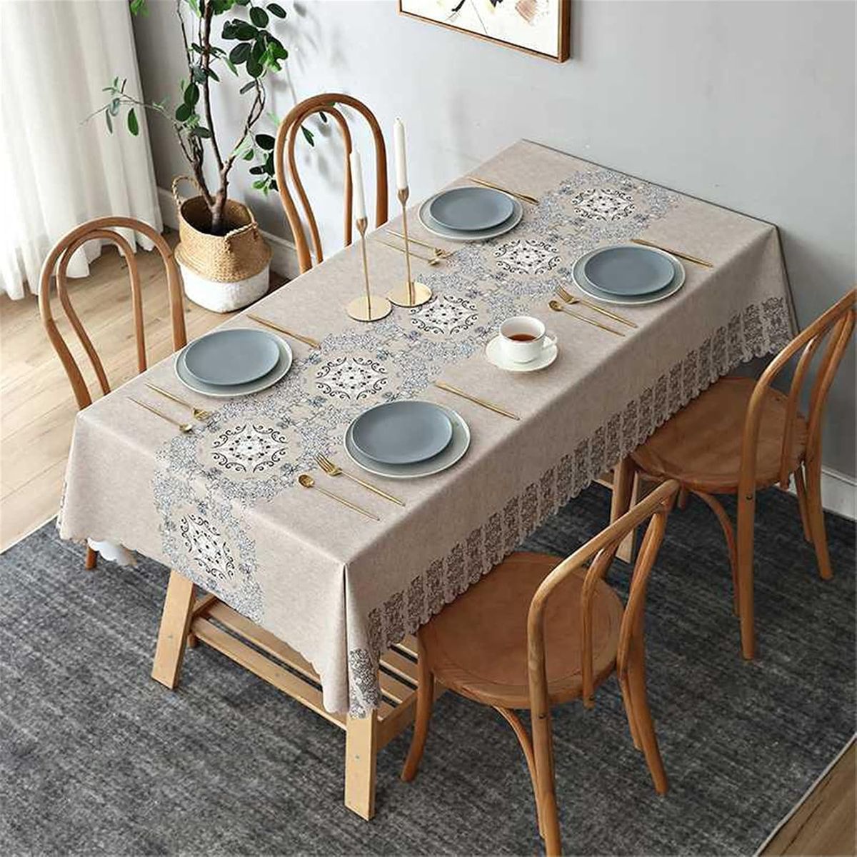 PUREPOWER - Mantel PVC Elegante Nórdico Encaje Floral 140x220cm Antideslizante