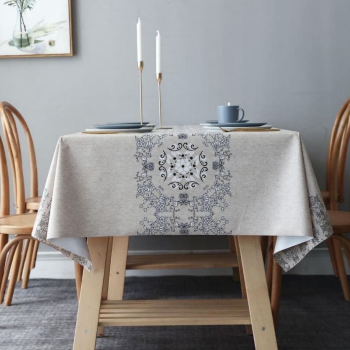 PUREPOWER - Mantel PVC Elegante Nórdico Encaje Floral 140x200cm Antideslizante