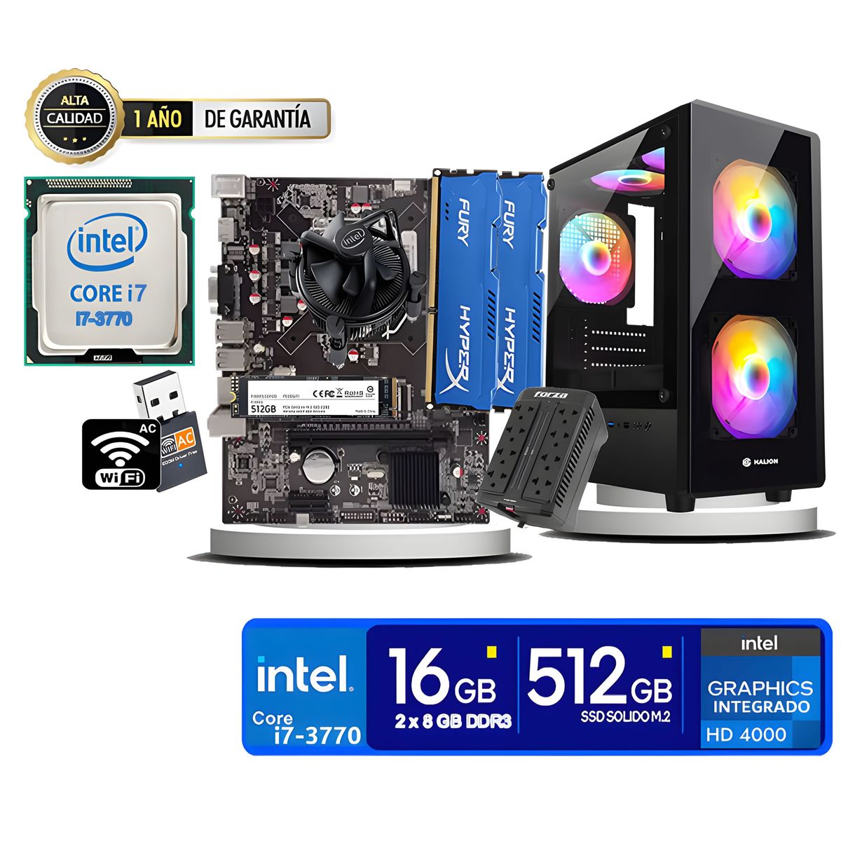 HALION - Computadora Pc Intel Core i7 3770  Monitor 27 fhd' RAM 16 GB SSD 500 GB wifi