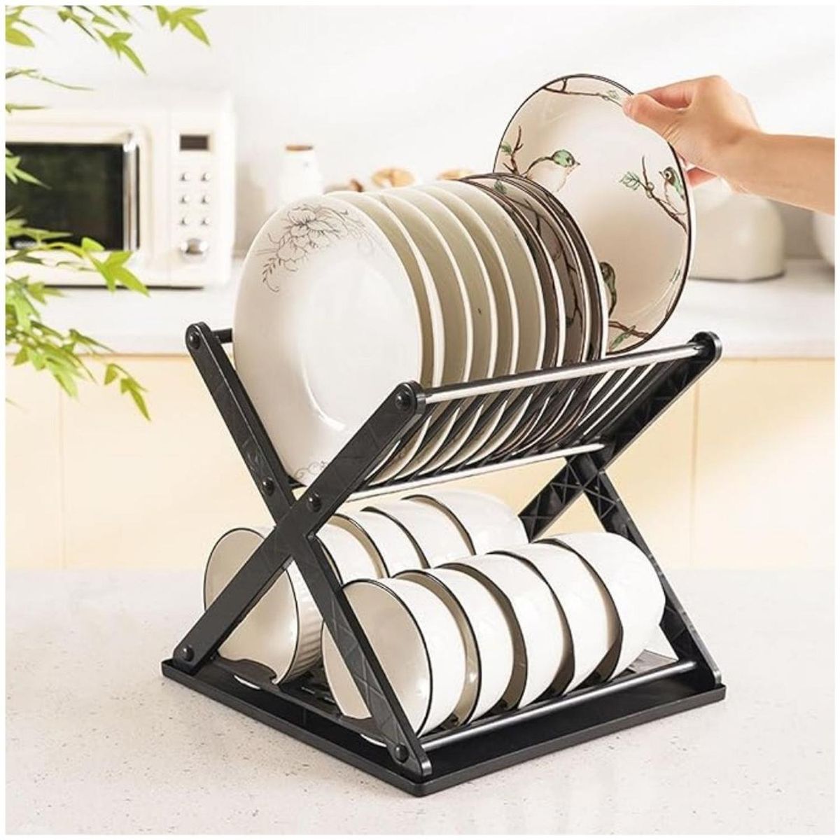 GENERICO - Escurridor de Platos 2 Niveles con Bandeja de Goteo 28x30x30cm Negro