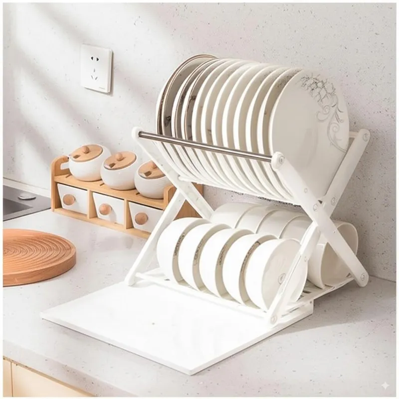 GENERICO - Escurridor de Platos 2 Niveles con Bandeja de Goteo 28x30x30cm Blanco