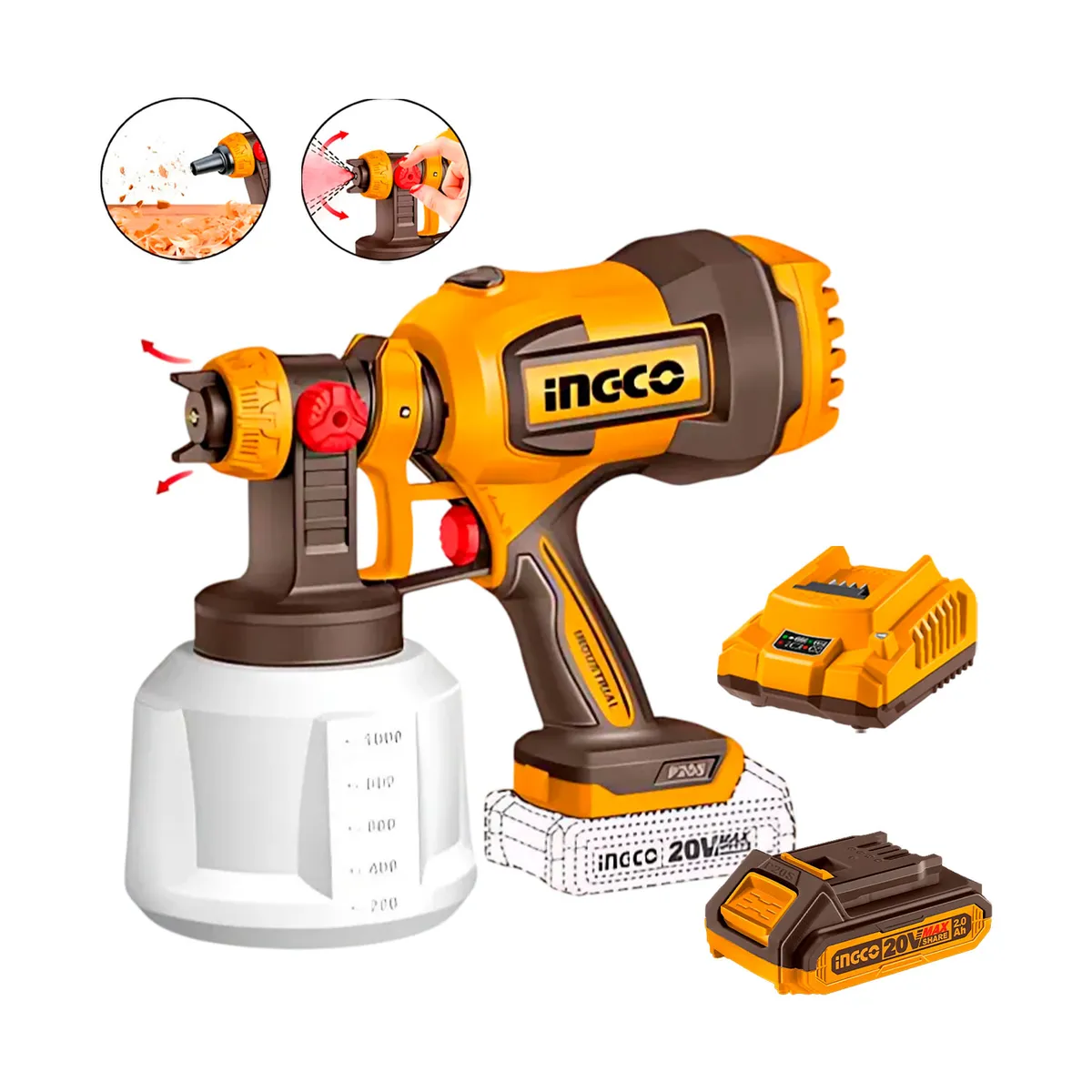 INGCO TOOLS - Pistola Pulverizadora Inalámbrica + Batería 20ah + Cargador