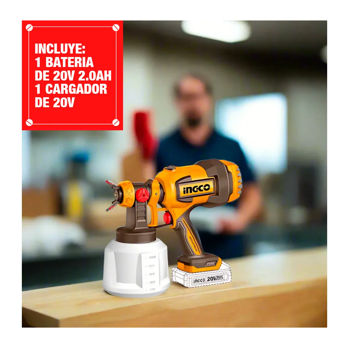 INGCO TOOLS - Pistola Pulverizadora Inalámbrica + Batería 20ah + Cargador