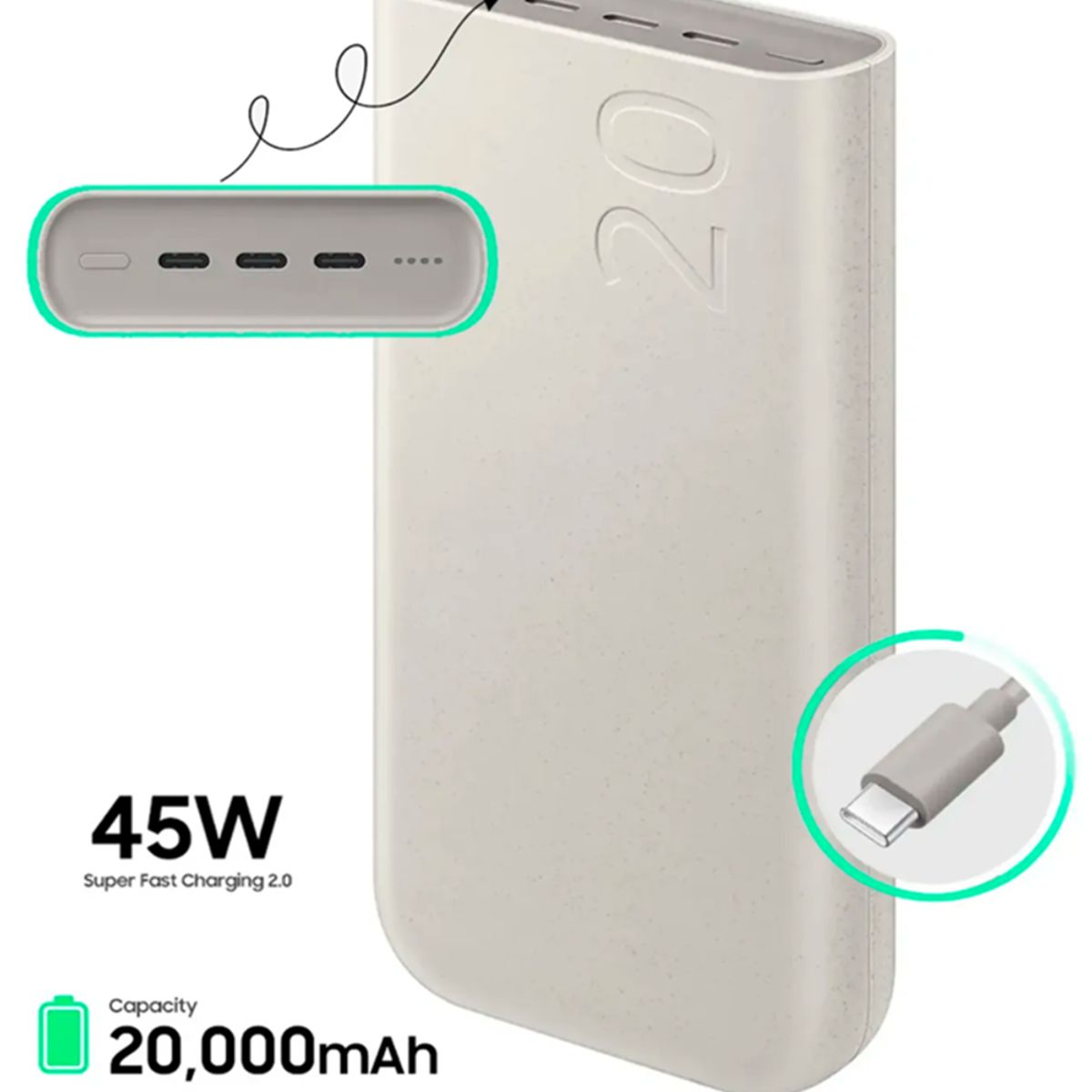 SAMSUNG - Batería Power Bank Samsung 20000mAh 45W P4520 Beige