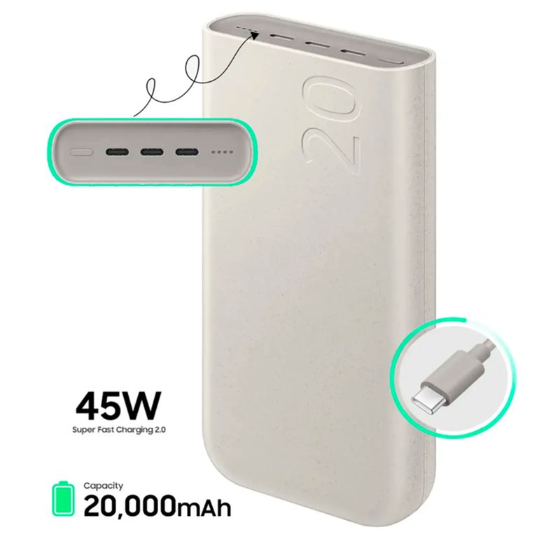 SAMSUNG - Batería Power Bank Samsung 20000mAh 45W P4520 Beige
