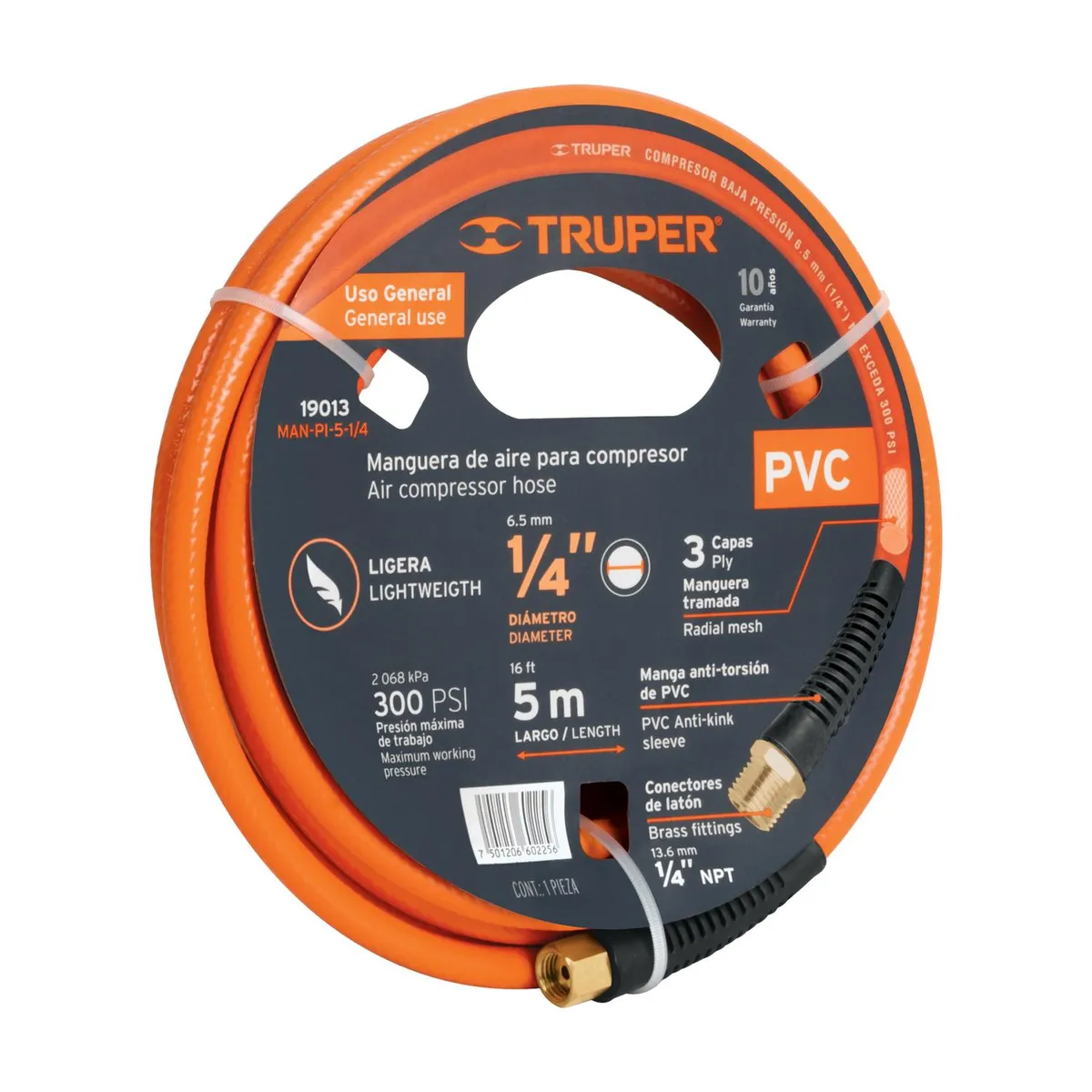 TRUPER - Rollo de 5 m de manguera 1/4'' de pvc para compresora truper