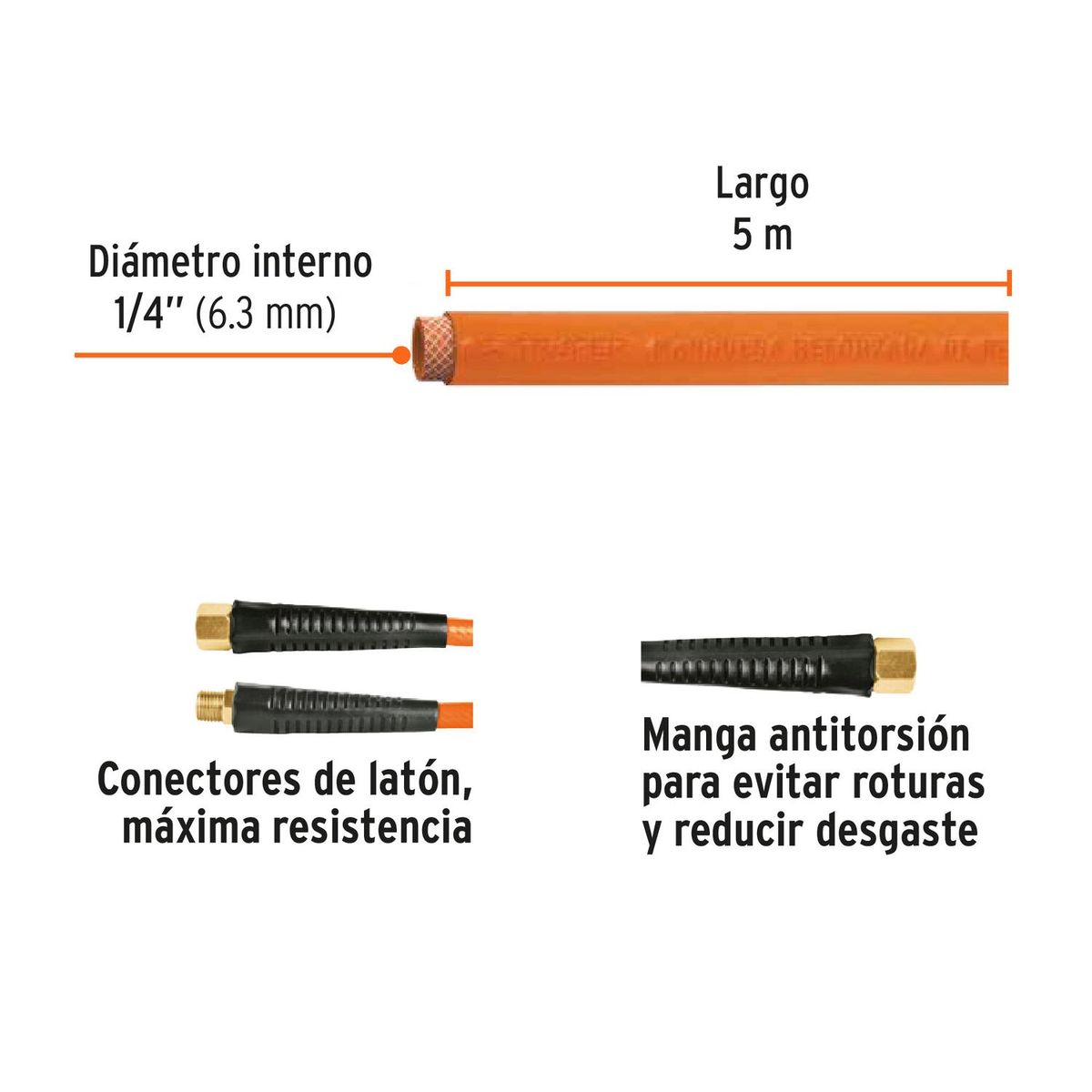 TRUPER - Rollo de 5 m de manguera 1/4'' de pvc para compresora truper