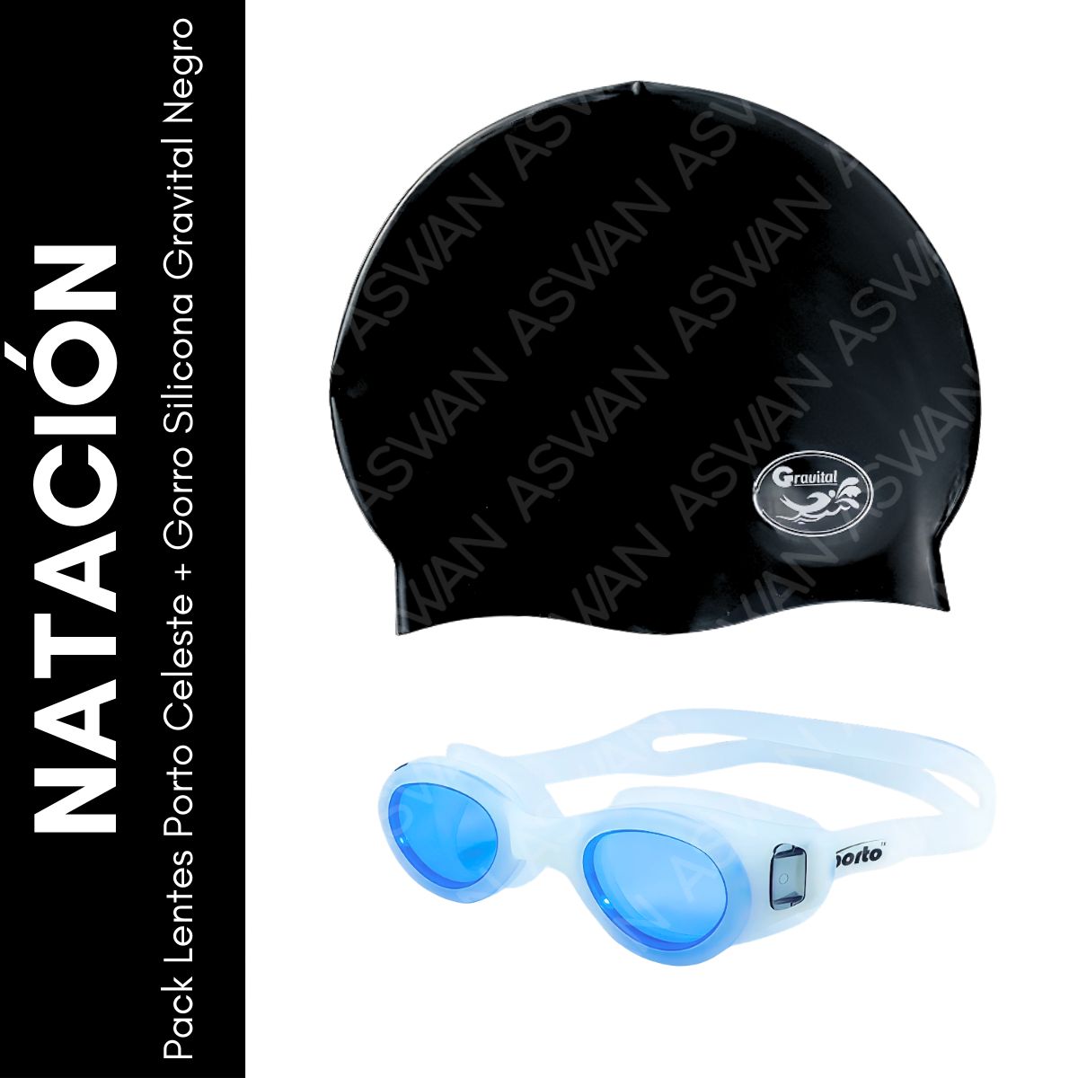 GENERICO - Pack Lentes Porto Celeste + Gorro Silicona Gravital Negro