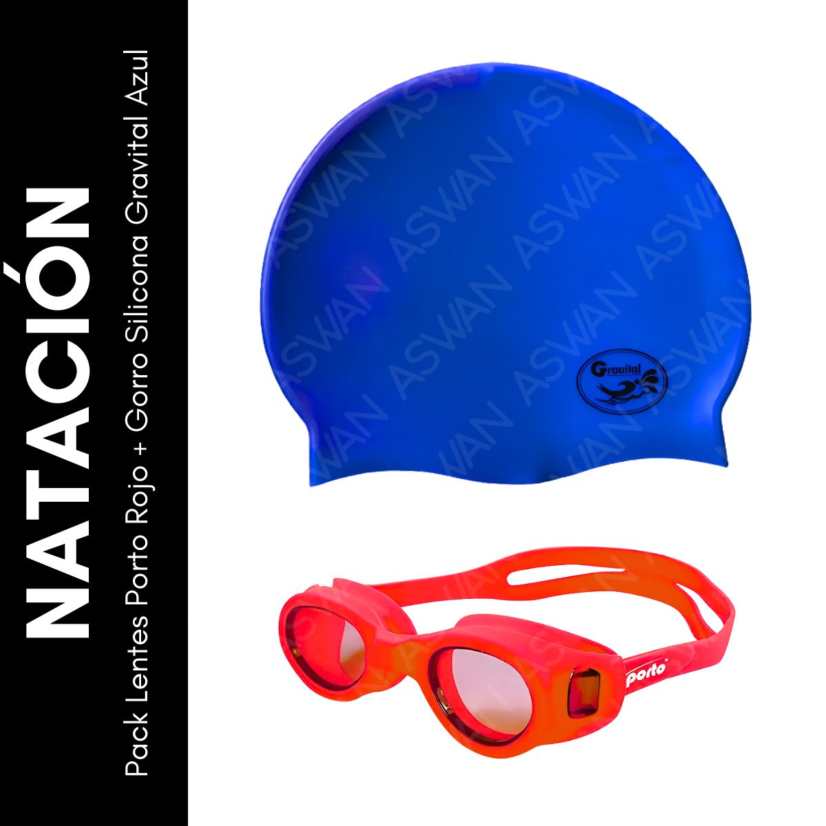 GENERICO - Pack Lentes Porto Rojo + Gorro Silicona Gravital Azul