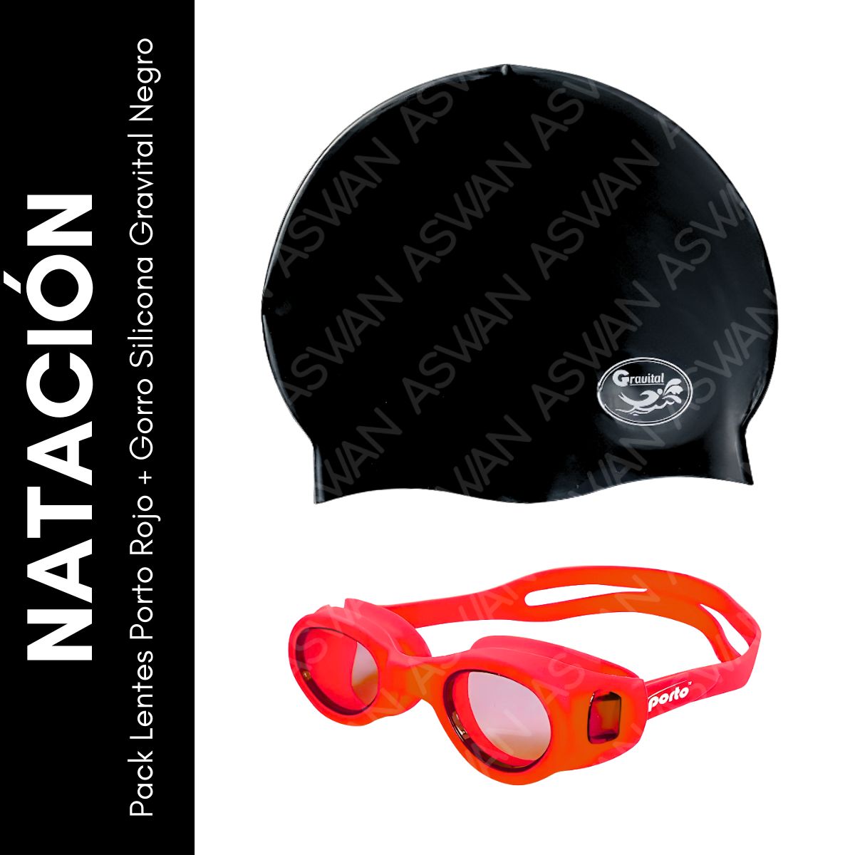 GENERICO - Pack Lentes Porto Rojo + Gorro Silicona Gravital Negro
