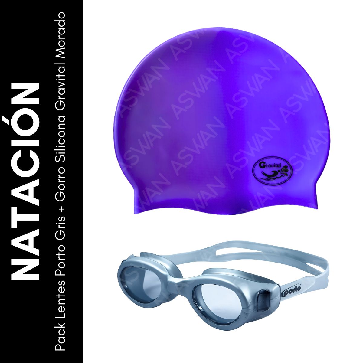 GENERICO - Pack Lentes Porto Gris + Gorro Silicona Gravital Morado