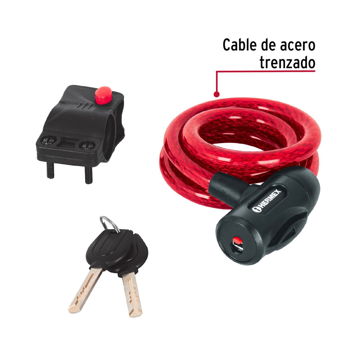 HERMEX - Candado de cable con llave, Ø 12 mm, 1 mts