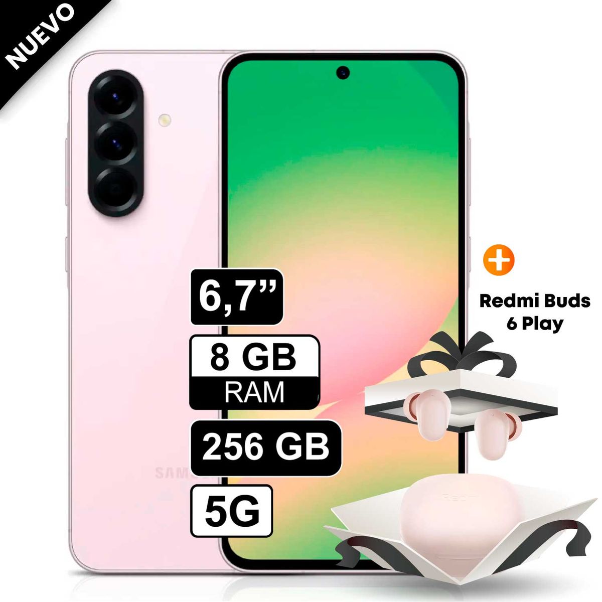 SAMSUNG - Celular Samsung Galaxy A56 5G 256GB 8GB RAM cámara 50MP frontal 12MP 67 Rosado + Redmi Buds 6 Play