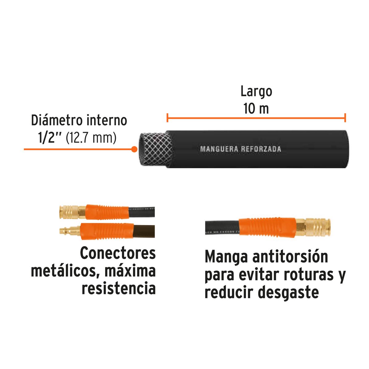 TRUPER - Rollo de 10 m de manguera 1/2´´ de hule para compresora, Truper