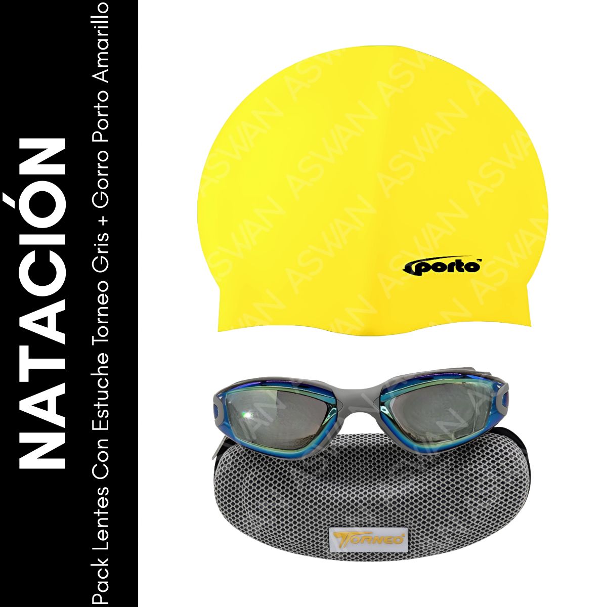 GENERICO - Pack Lentes Con Estuche Torneo Gris + Gorro Porto Amarillo