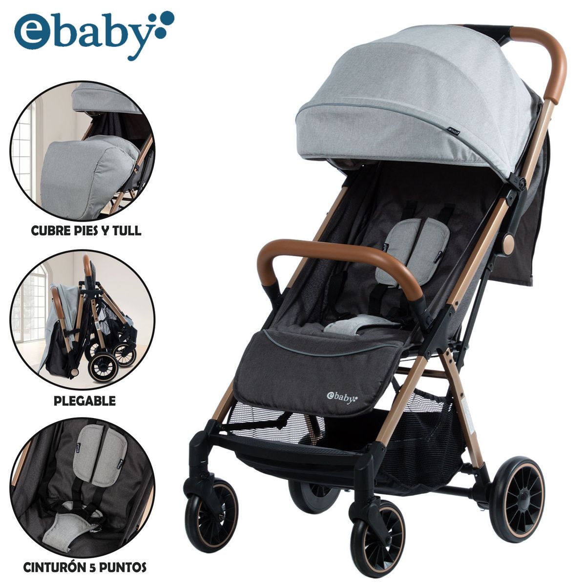 EBABY - Coche Maleta para Bebé «SOFI» De Fácil Plegado Light Gray