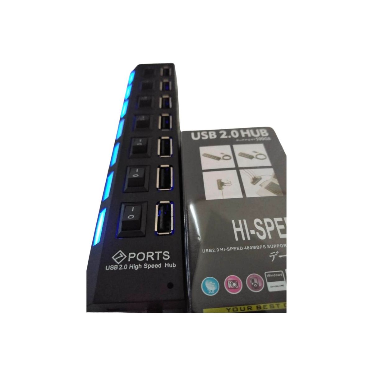 GENERICO - Hub Usb 2.0 7 Puertos Multiplicador Luz Led Interruptores