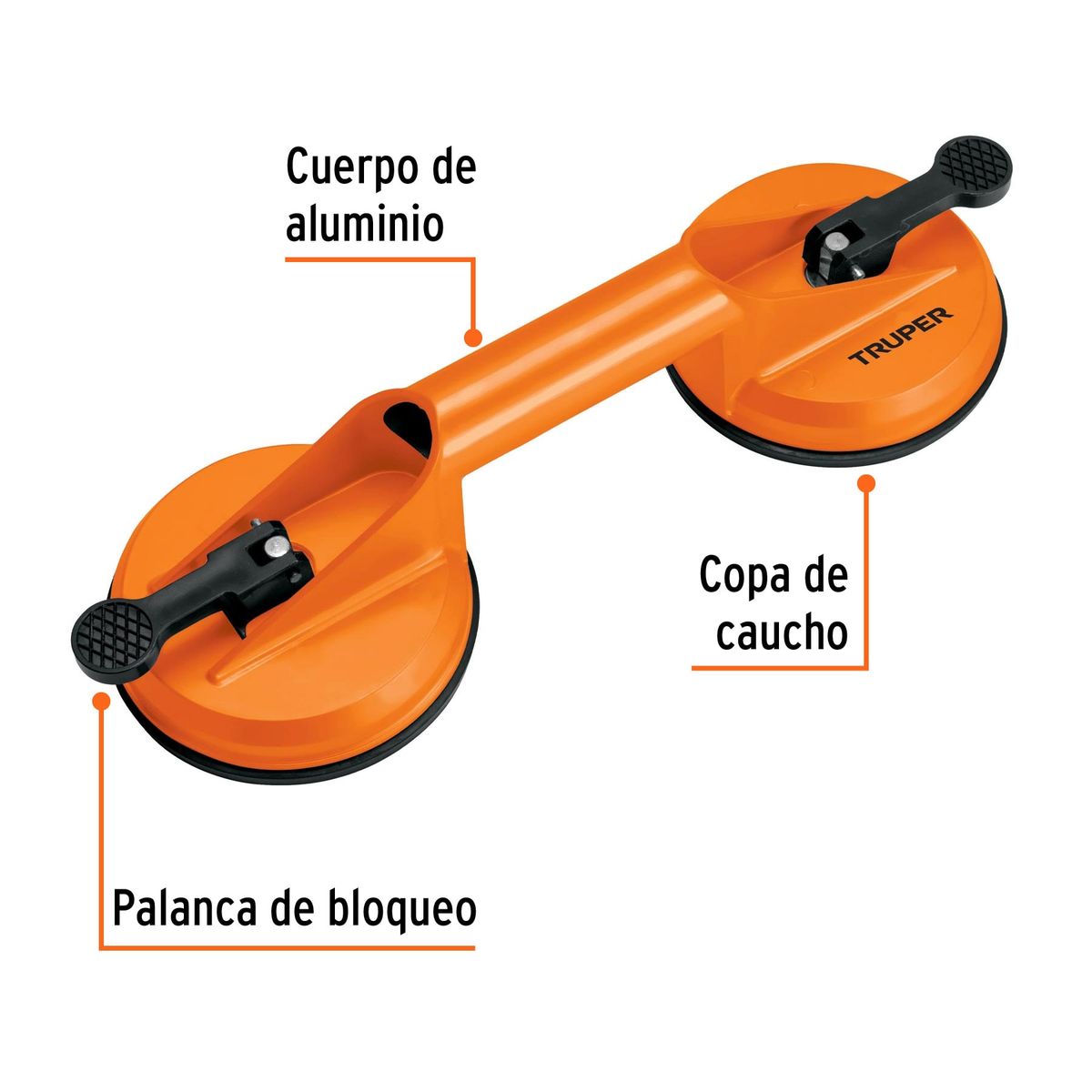 TRUPER - Ventosas de aluminio para vidrio de, 2 copas