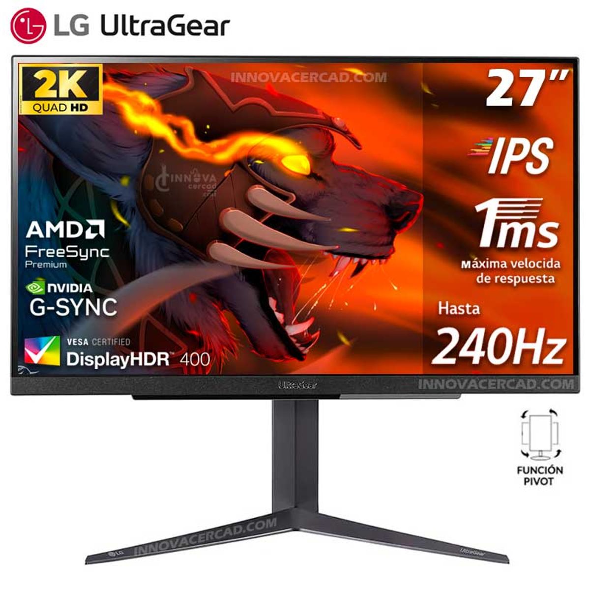 LG - Monitor Gaming LG UltraGear  27GR83Q-B 27", IPS 2K QHD 240Hz 1ms G-sync